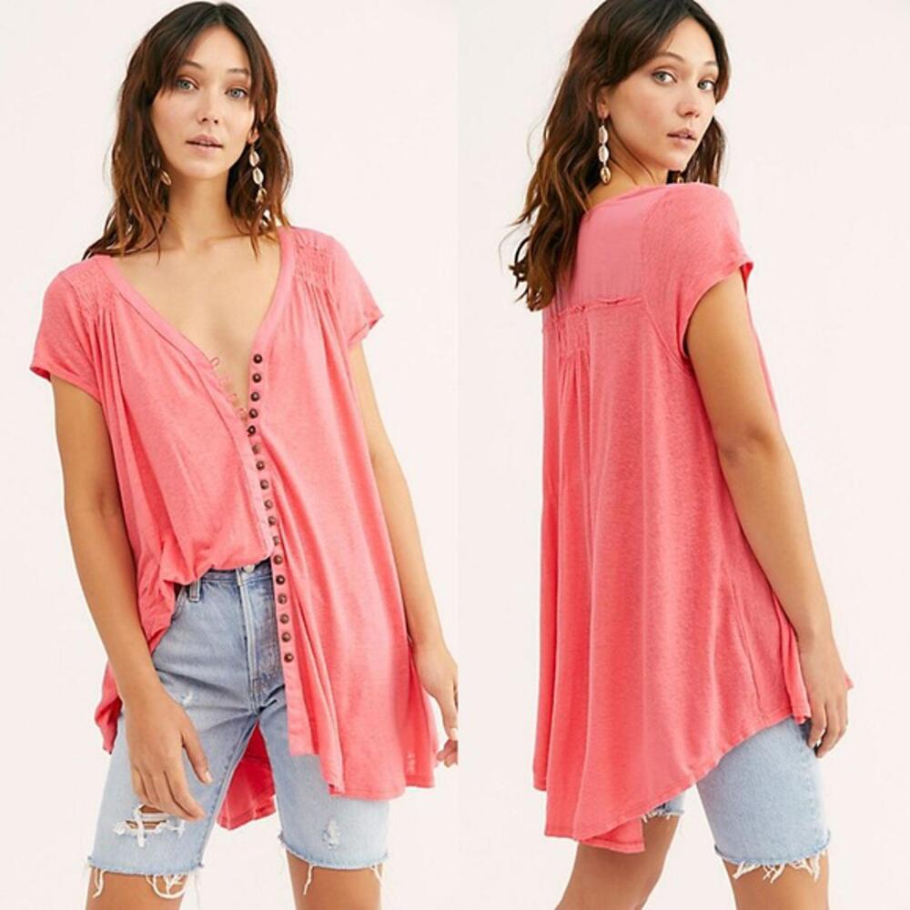 Free People Pink Highland‎ Azalea High Low Tunic Shirt Women's Size Medium